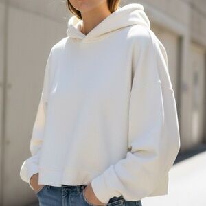 Re/Done White Cropped Oversized Hoodie